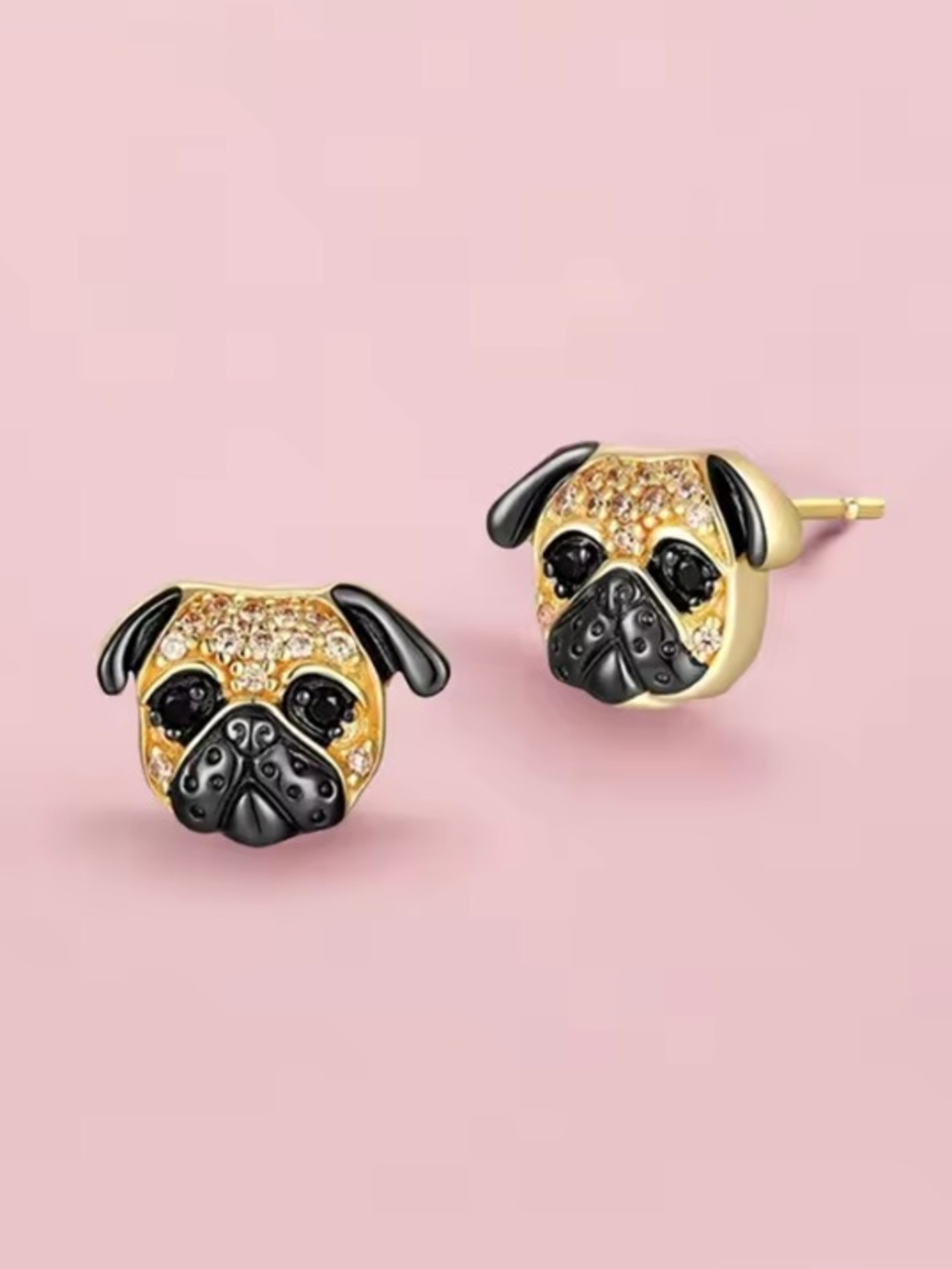 ✨ Sparkle Like a Good Girl! ✨ Gold and Black Pug 18K Plated Studs